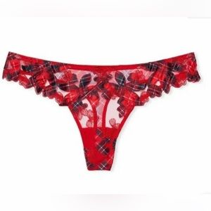 Victoria's Secret Very Sexy Red Thong Floral Embroidered Plaid Panty S